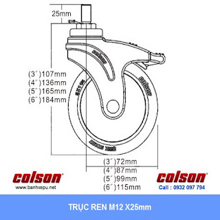 Bảng vẽ kích thước tấm lắp bánh xe cao su có khóa trục ren chịu tải 80kg | STO-4854-448BRK4 