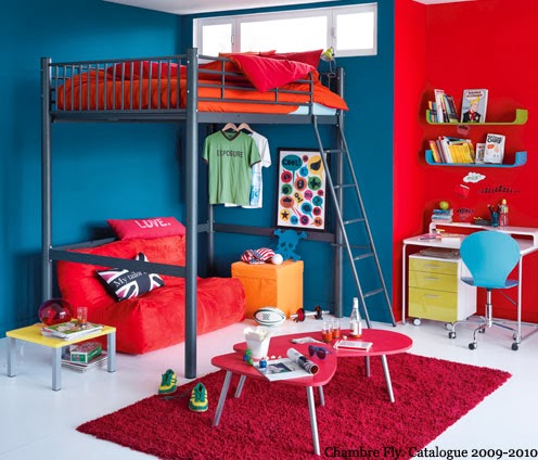 Dormitorio en azul y rojo para niño - Ideas para decorar dormitorios