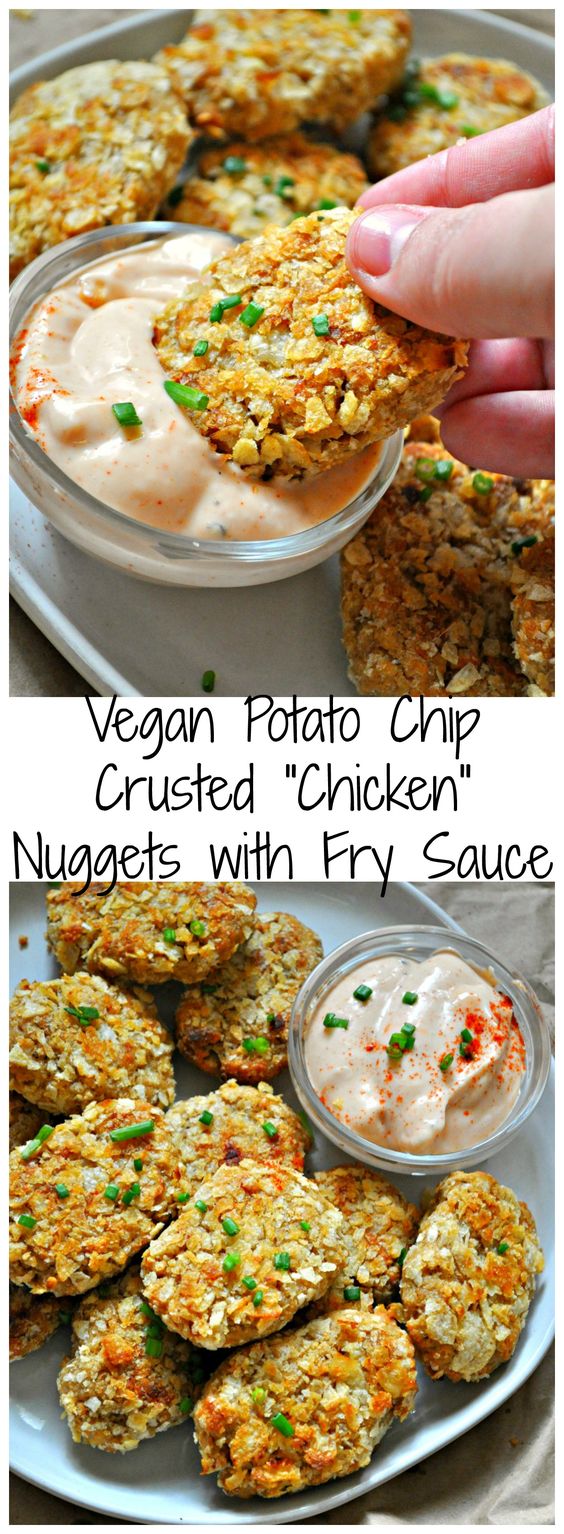 Vegan Potato Chip Crusted Chicken Nuggets with Fry Sauce