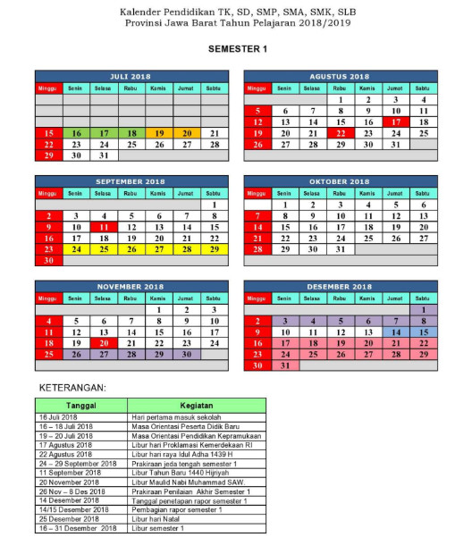 Kalender Pendidikan Provinsi Jawa Barat Tahun 2018/2019 Kalender Pendidikan Provinsi Jawa Barat Tahun Kalender Pendidikan Provinsi Jawa Barat Tahun 2018/2019