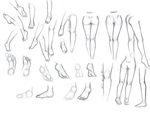 ноги карандашом, рисунок ног, пятки, ступни, стопы, схема для рисования