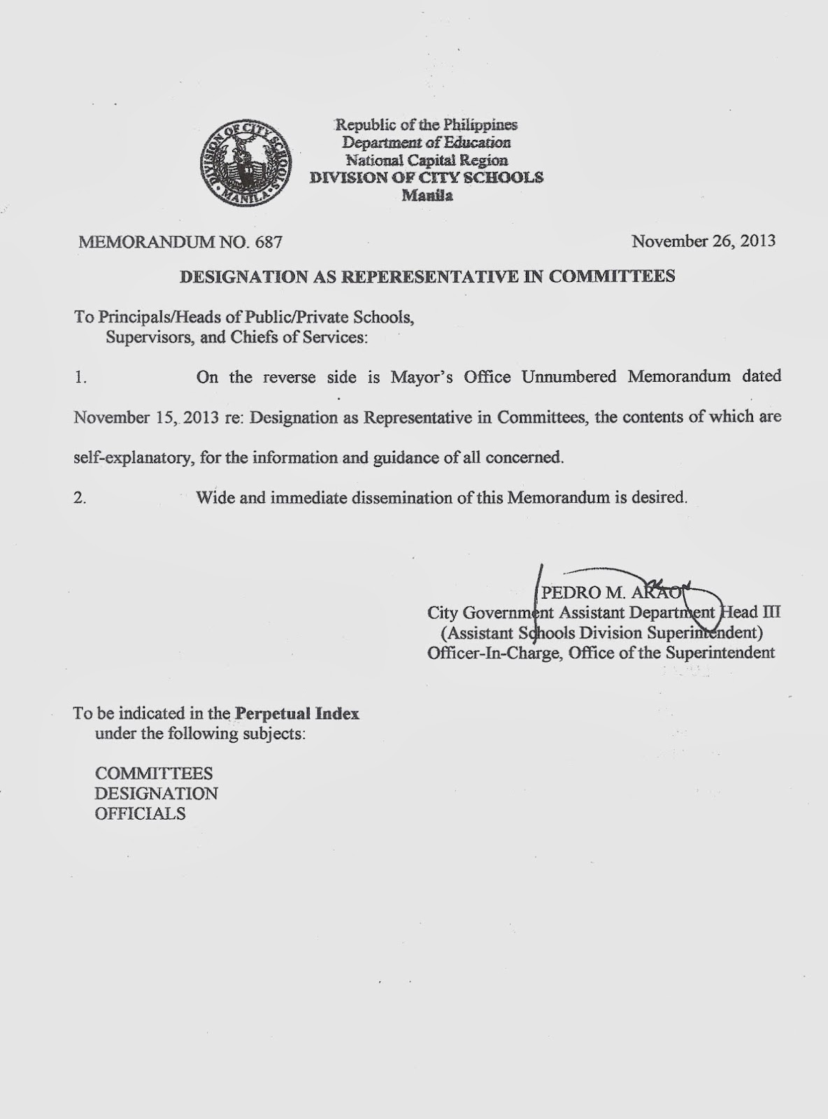 Department of Education Manila Division Memorandum No. 687