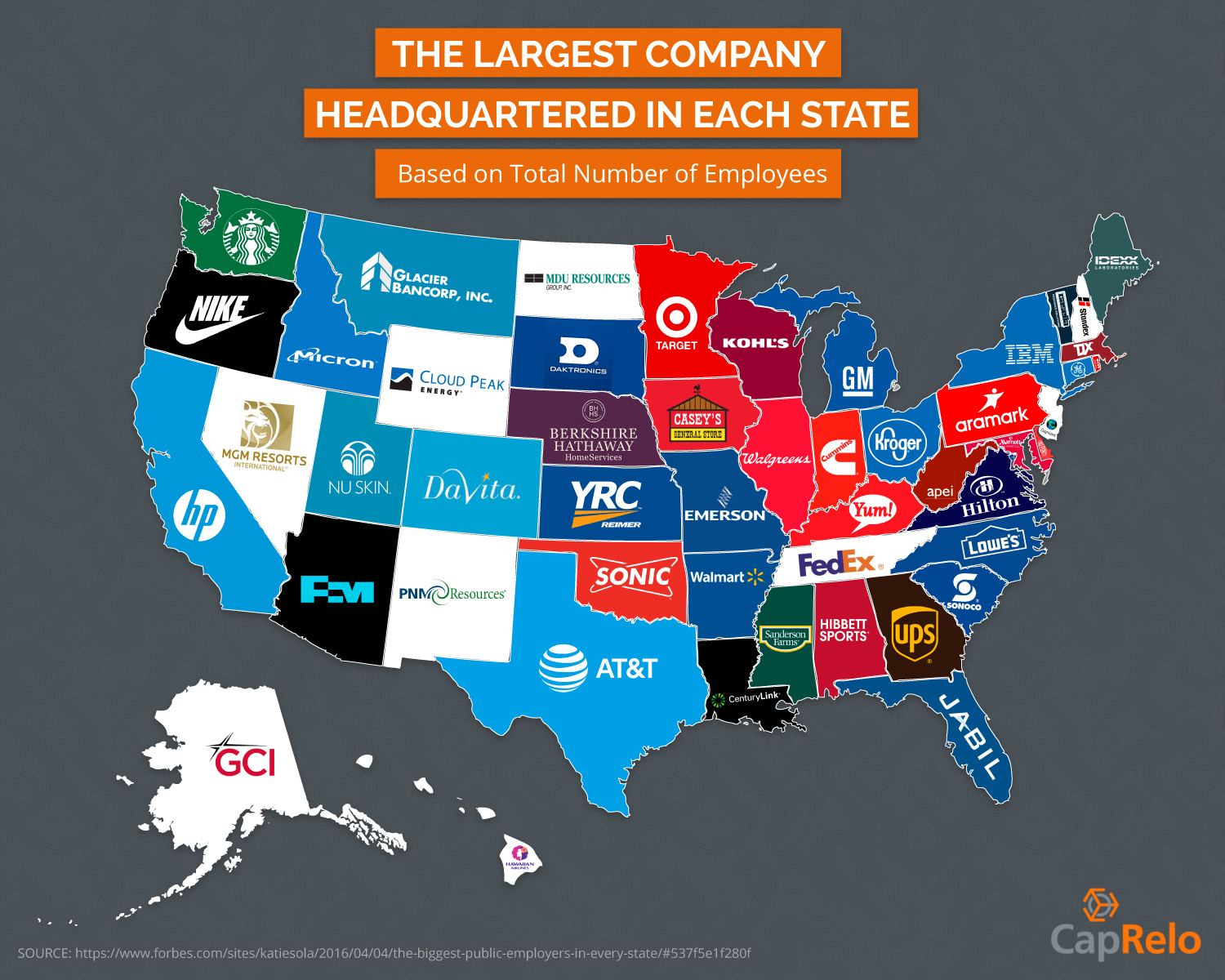 The largest company headquartered in each U.S. state - Vivid Maps