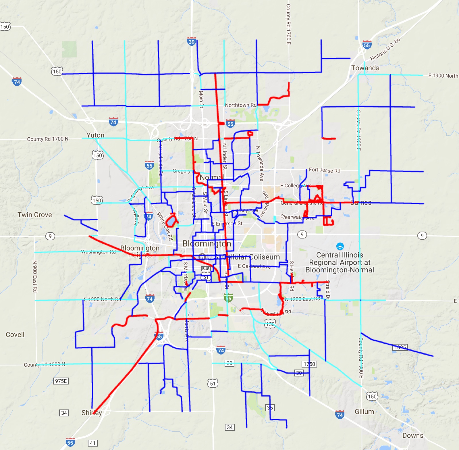 Map of Constitution Trail - Bloomington, IL
