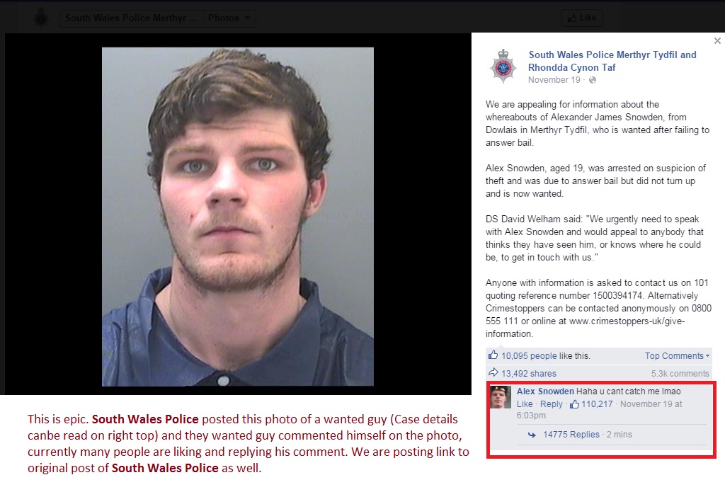 NEWS and my views: Alex Snowden the wanted suspect of South Wales Police