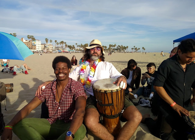 Omar Cherif with Devine Johnson at the Venice Beach Drum Circle — 5 May 2018