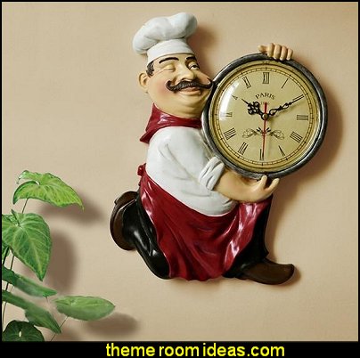 European Style Resin Chef Design Home Decorative Wall Clock fat chef decorations - fat chef bistro decorating ideas - fat chef kitchen decor - Italian fat chef - French fat chef - Paris Cafe style - waiters - fun kitchen decor - French Country Kitchen decor - Table Art Decor - Kitchen accessories European Style Resin Chef Design Home Decorative Wall Clock
