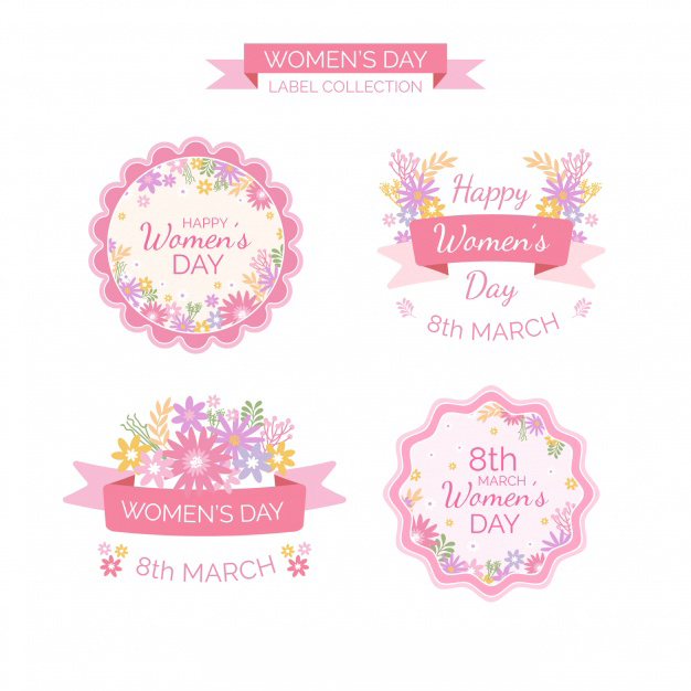 Pink womans day 8 march badge collection Free Vector