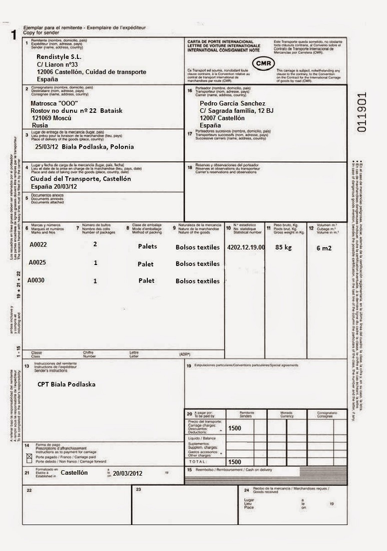 Documento de Transporte Terrestre: Carta de Porte CMR | DIARIO DEL  EXPORTADOR