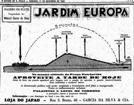 Propaganda do Jardim Europa, considerado em bairro de elite em 1928.