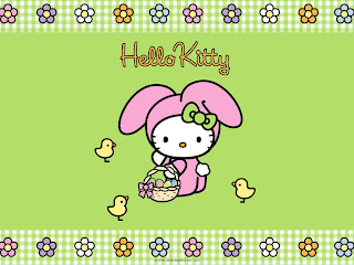Hello Kitty cute Easter bunny desktop wallpaper background 1024x768