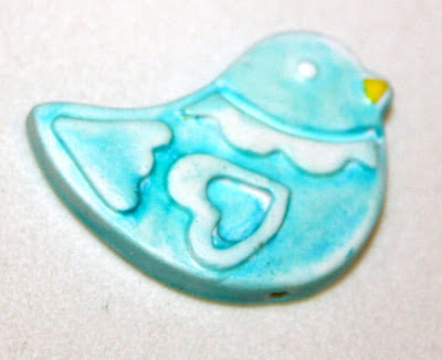 Art bead, polymer clay, turquoise bird by Jeannie Dukic
