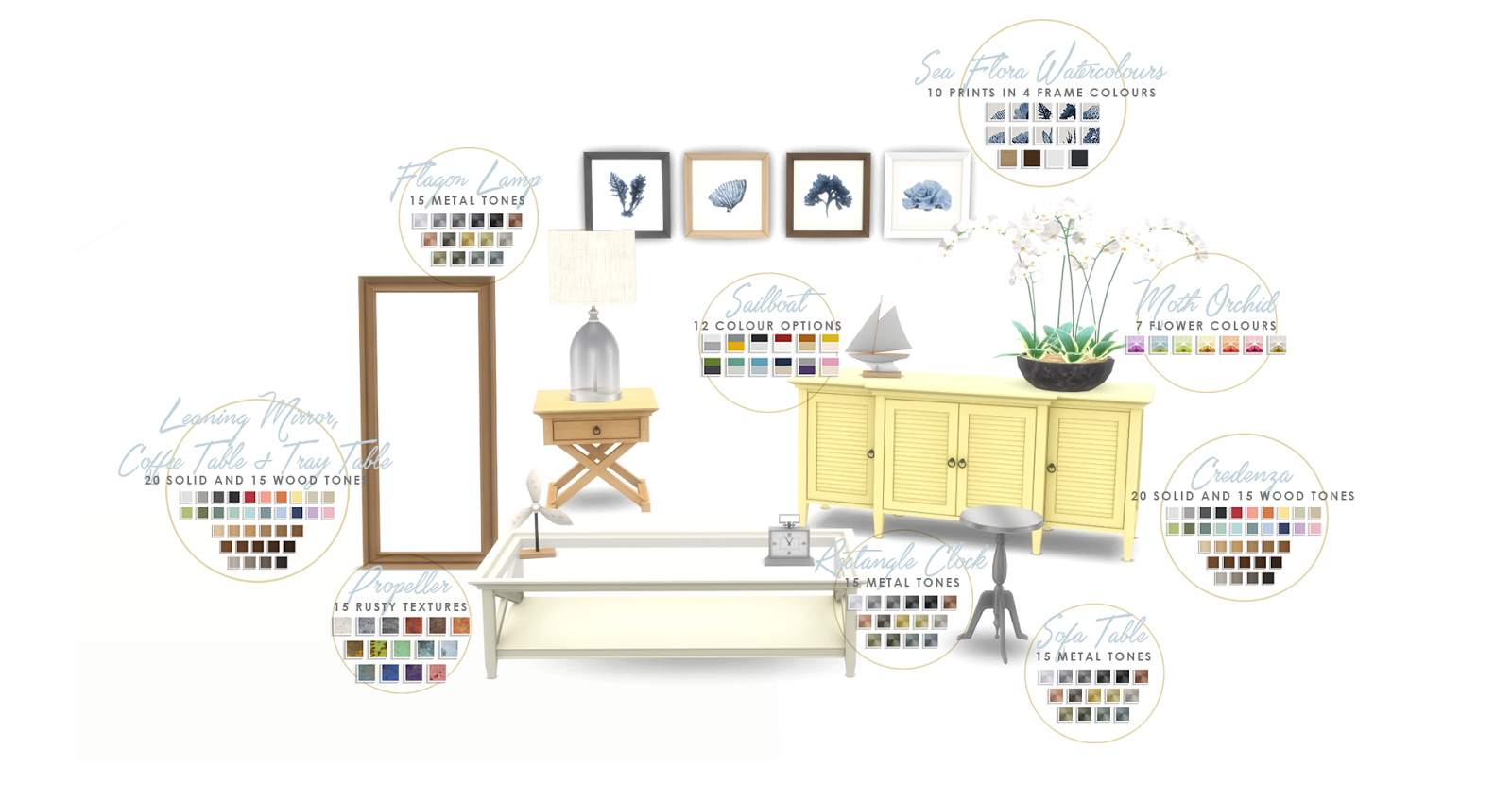 Simsational Designs: Hamptons Hideaway - Living Room Set for TS4