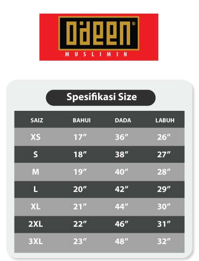 saiz baju odeen