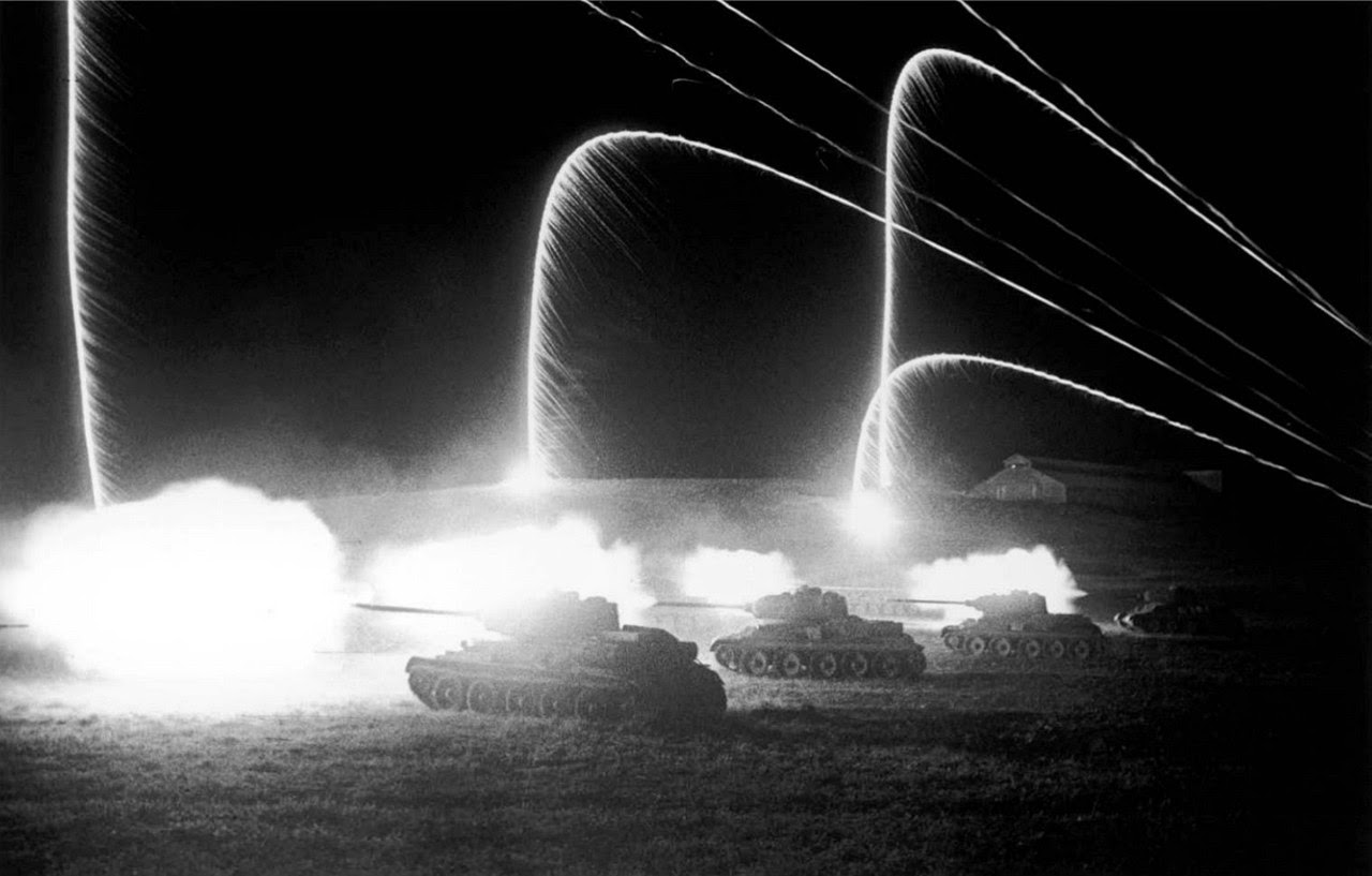 Tank attack at night during the battle of Kursk