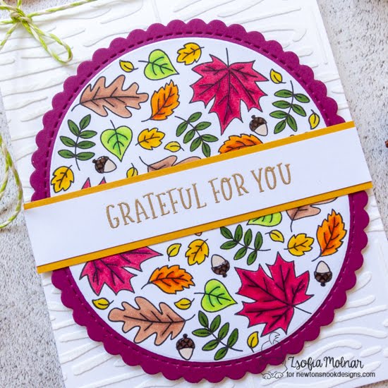 Grateful Fall Roundabout Card by Zsofia Molnar | Fall Roundabout Stamp Set, Circle Frames Die Set and Hardwood Stencil by Newton's Nook Designs