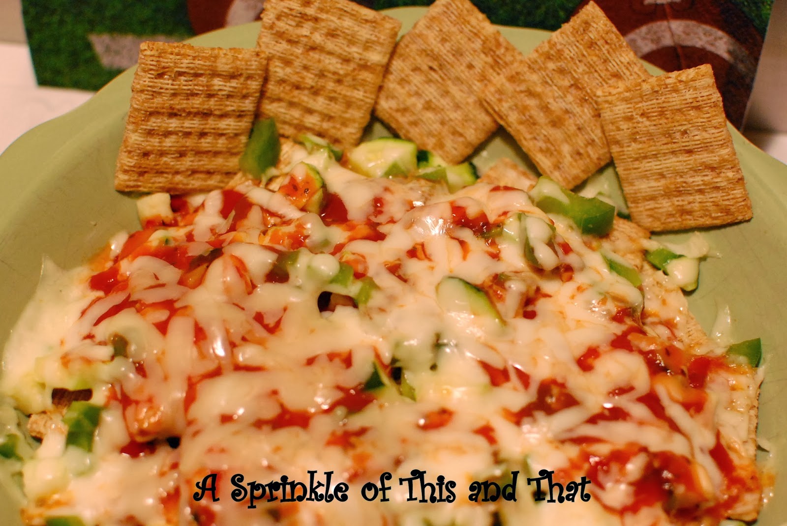 A Sprinkle of This and That Super Bowl Idea Meatless Pizza Nachos