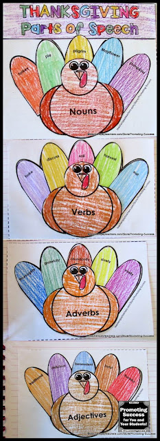  Thanksgiving ELA grammar interactive notebook activities for kids