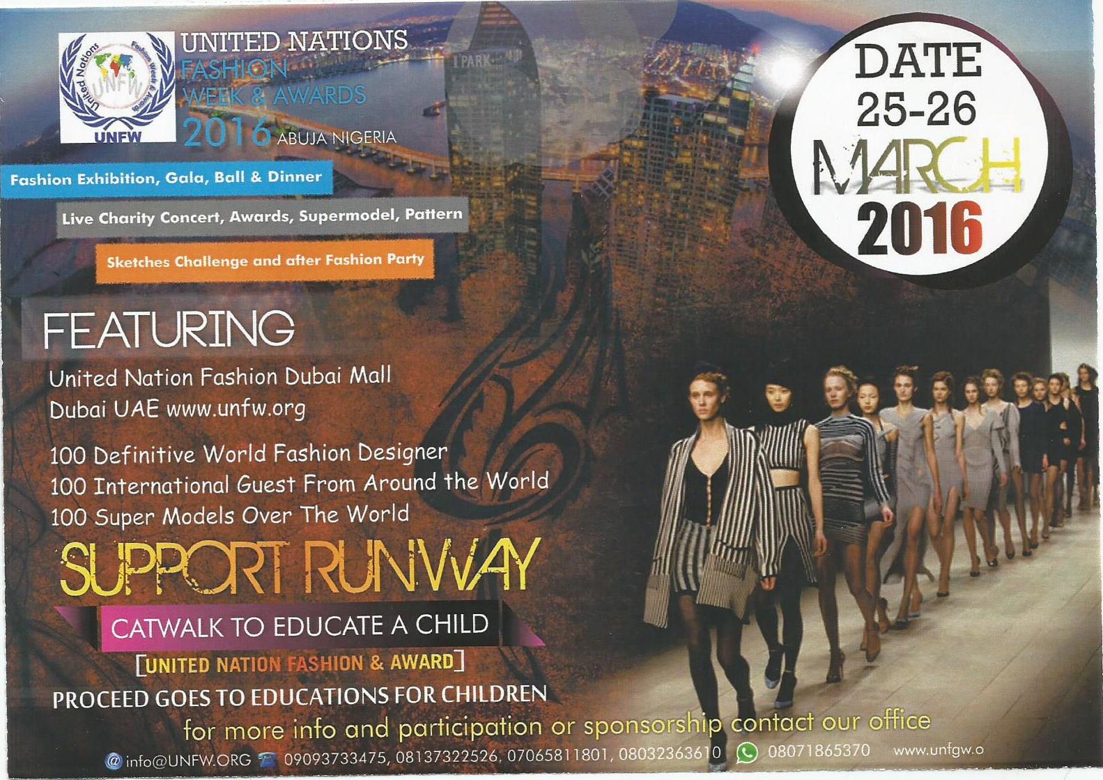United Nations Fashion Week & Awards 2016 Abuja, Nigeria.