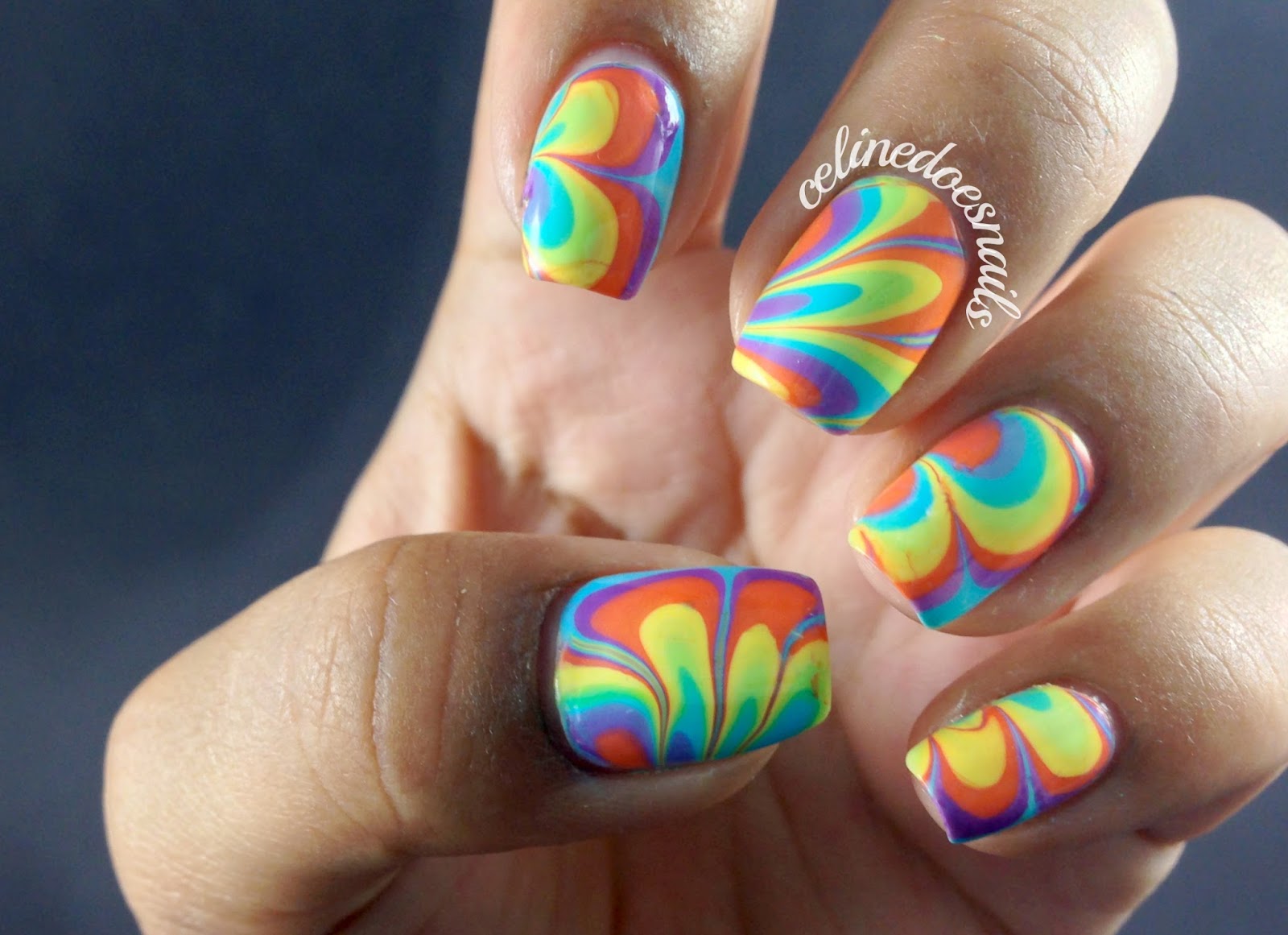 Nails By Celine: Rainbow Watermarble