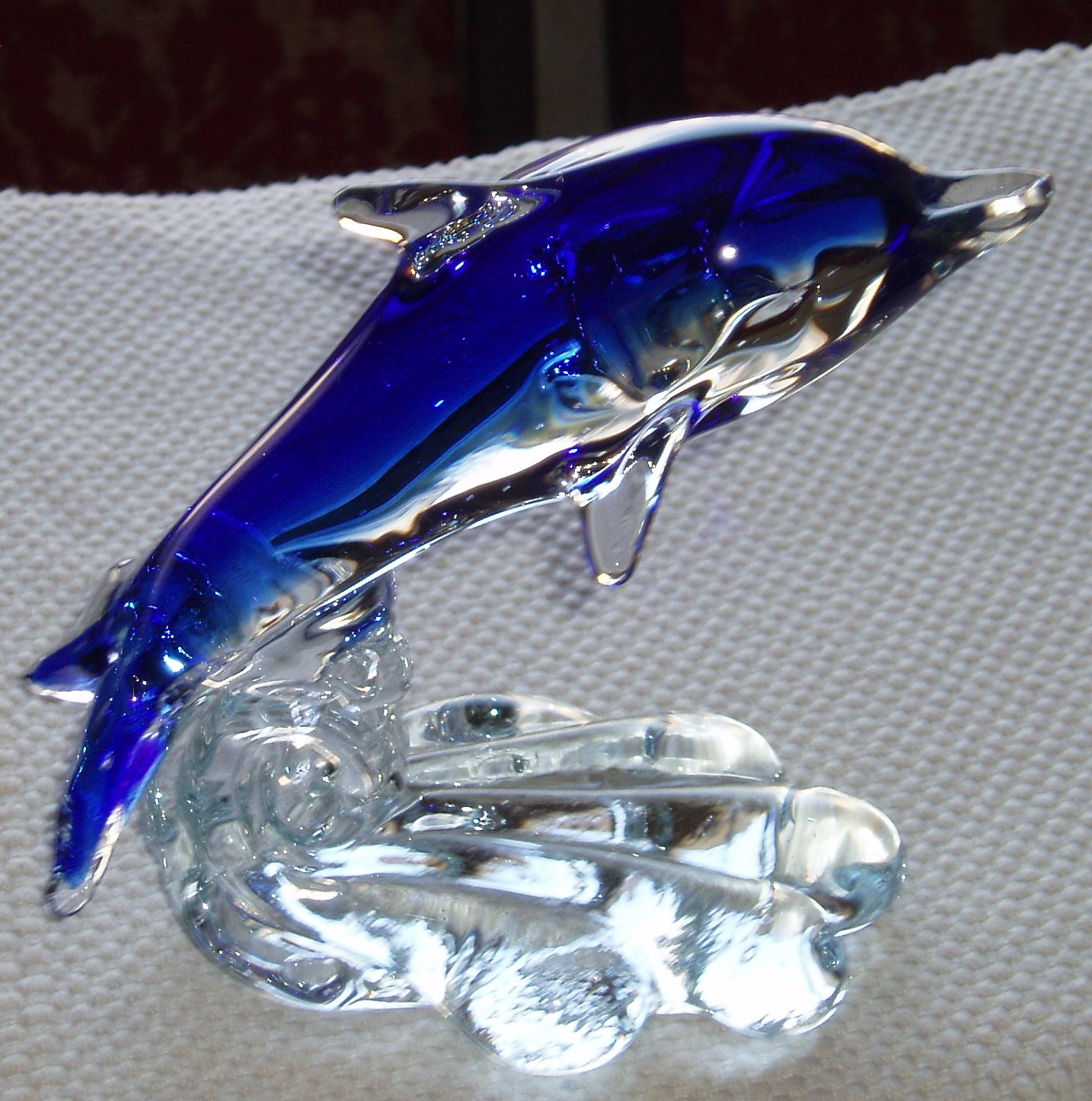 POTTERYANDGLASSART Sommerso Crystal Blue Dolphin Statuette Murano
