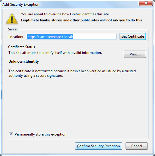 Add security exception in Browser