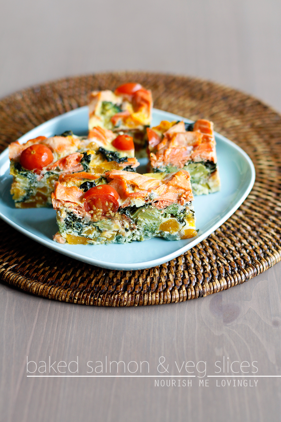 Nourish me lovingly Baked salmon and veg slices (GAPS)