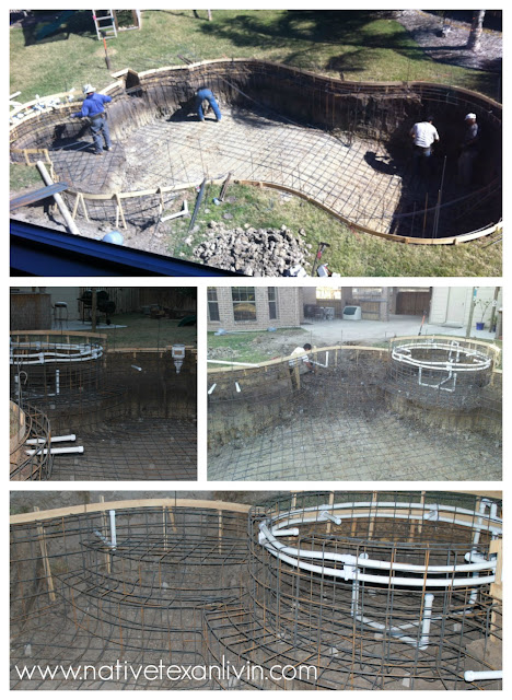 Informative step by step pool building process with pictures showing every phase