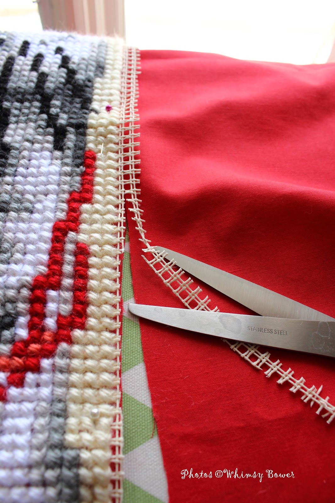 Whimsy Bower Cushioned, or how to turn a needlepoint into a pillow in