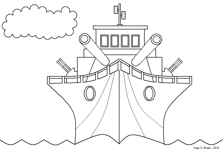 arte no paint desenho para colorir navio de guerra