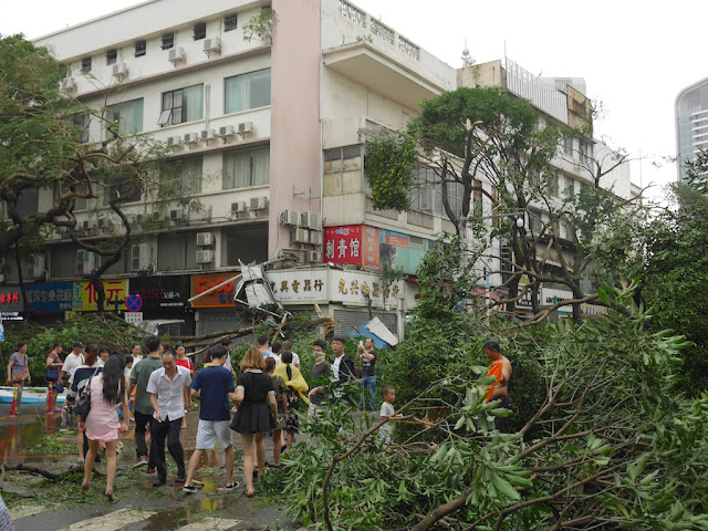 damage from Typhoon Hato at the Lianhua Road Pedestrian Street in Zhuhai, China