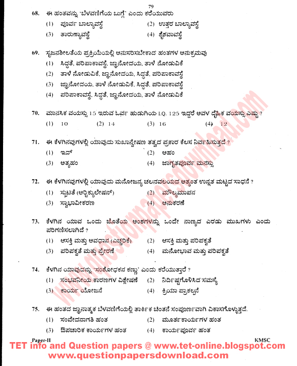 KARNATAKA TET PAPER 2 QUESTION PAPERS