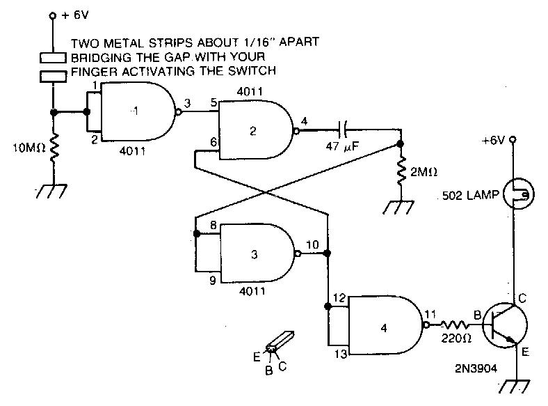 Simple Capacitance operated battery powered light Circuit Diagram
