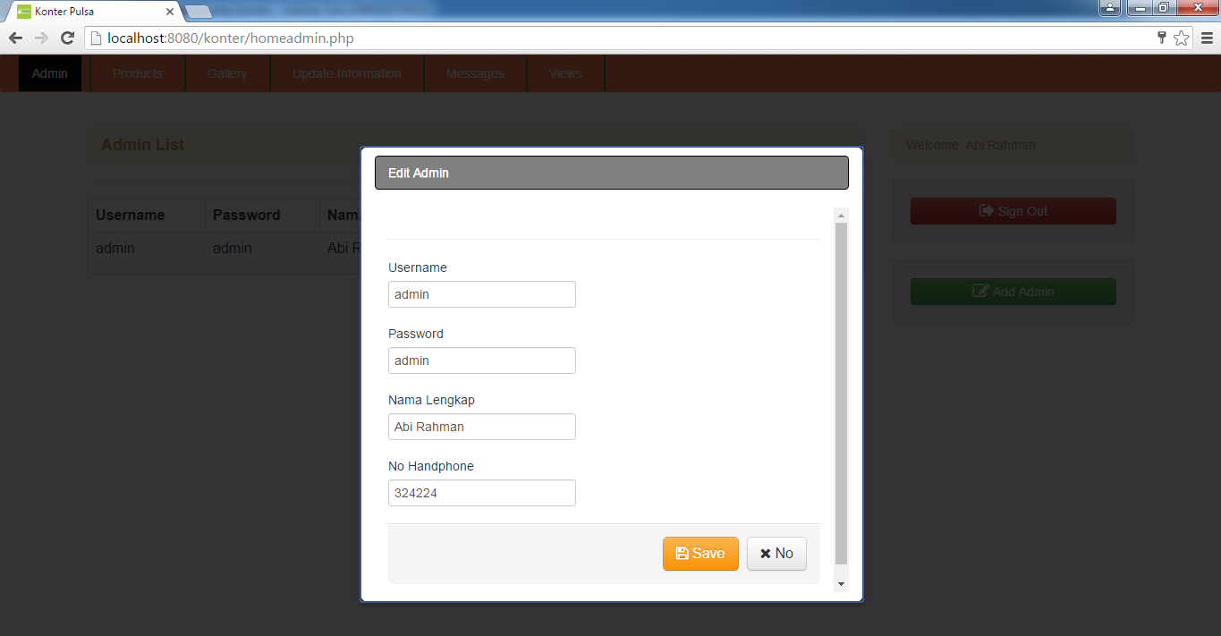 Admin edit php
