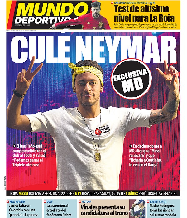 FC Barcelona, Mundo Deportivo: "Culé Neymar"