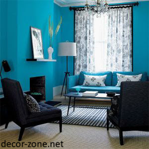 living room interior design in turquoise