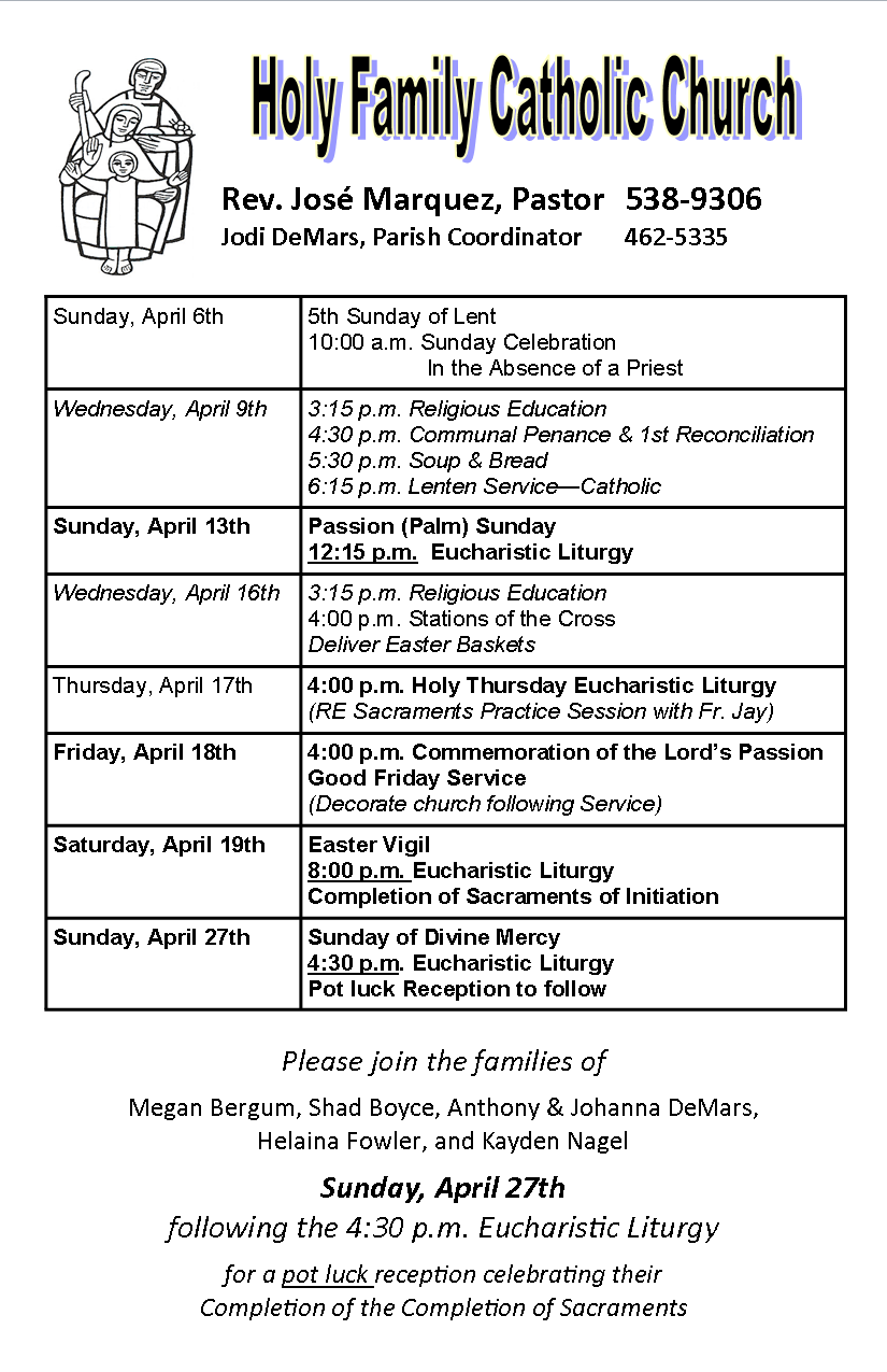 Holy Family Catholic Church Winifred Holy Family Bulletin