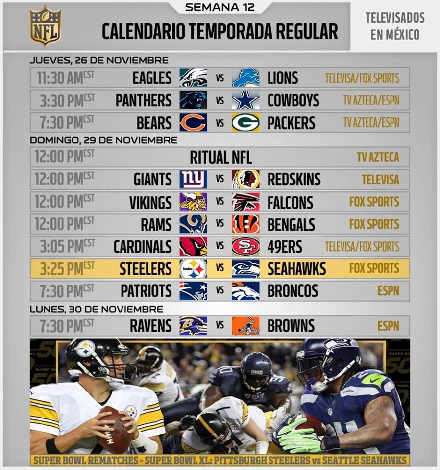 Periódico Dossier Metropolitano: Calendario de la Temporada NFL Semana 12