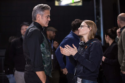 Jodie Foster and George Clooney on the set of Money Monster