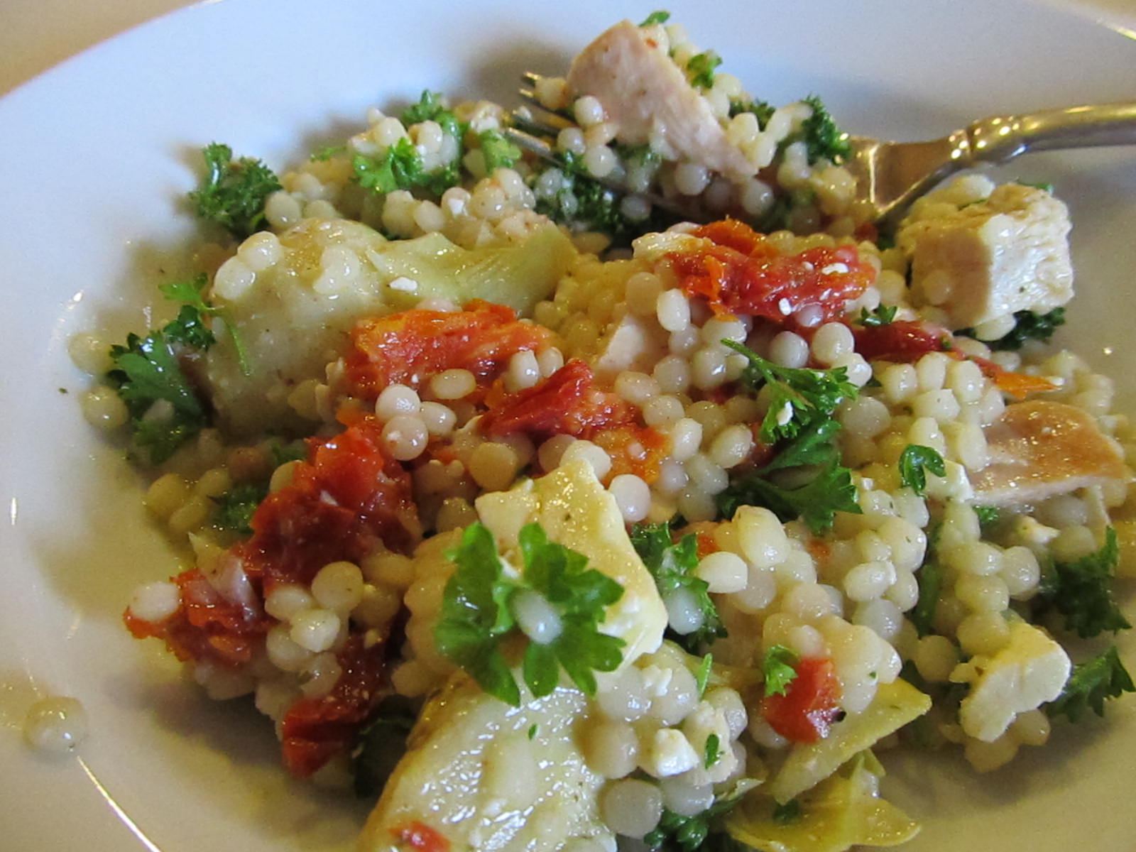 Kim's Cooking and Gardening Chicken and Couscous with Artichokes, Feta