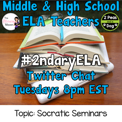 Join secondary English Language Arts teachers Tuesday evenings at 8 pm EST on Twitter. This week's chat will be about socratic seminars.