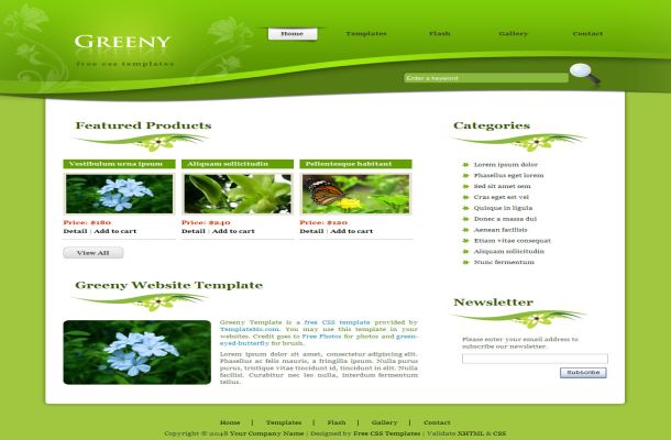 Free Green Floral Vector CSS Website Template