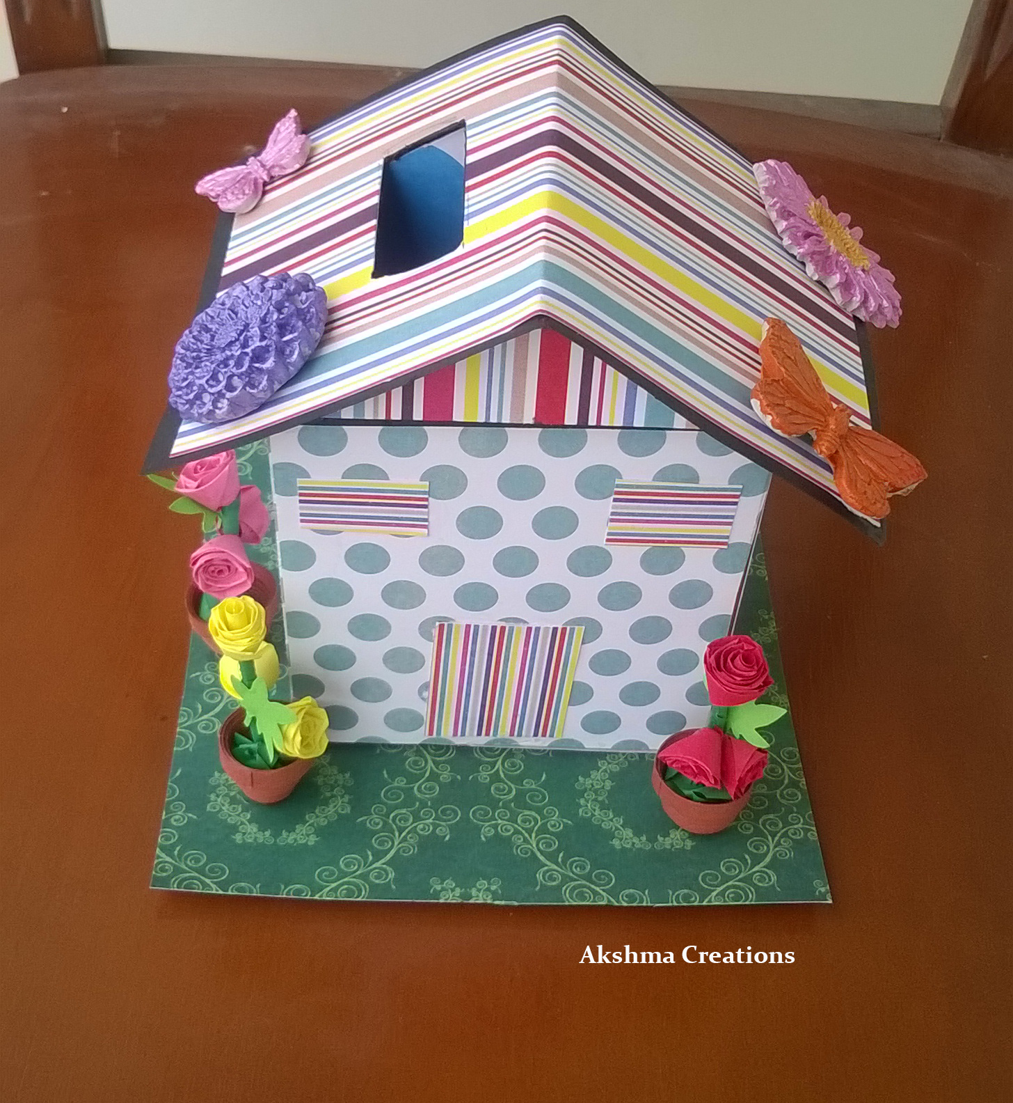 Creative Crafts and Quilling House shaped piggy bank