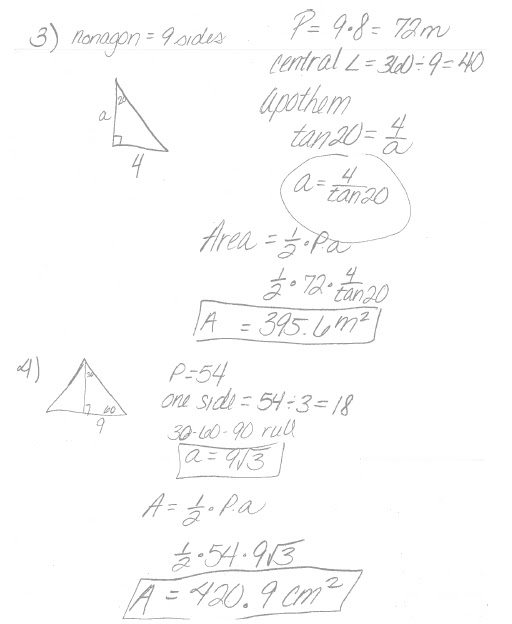 Math Classes Spring 2012: Geometry Homework 11.3 and 11.4 worksheets