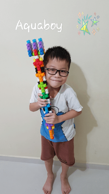 Jordan boy and his Lego Trident after watching Aquaman