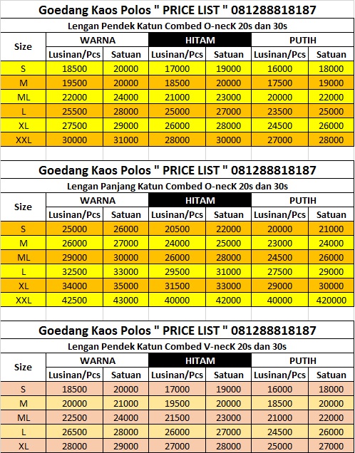 Harga Kaos Polos | Grosir dan Satuan Kaos Polos Jakarta Depok