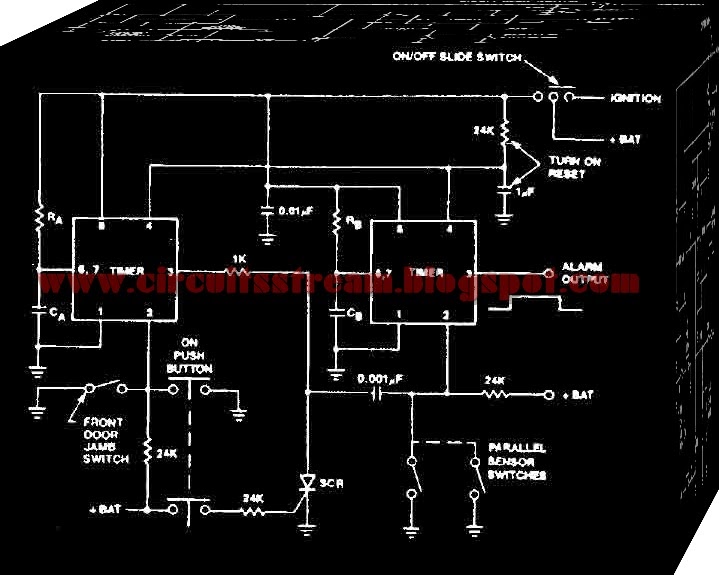 Simple Car alarm Circuit Diagram Using 555 Timer ... ldr switch circuit diagram 