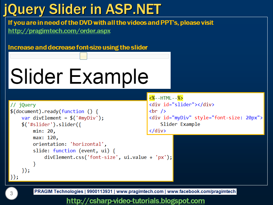 Sql server, .net and c# video tutorial: jQuery slider in asp.net