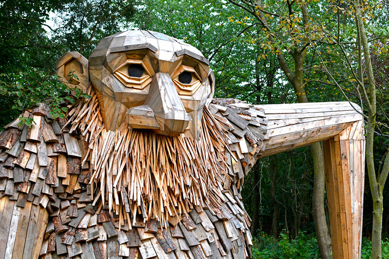 Artist Creates Giant Wood Sculptures and Hides Them in Copenhagen Forests