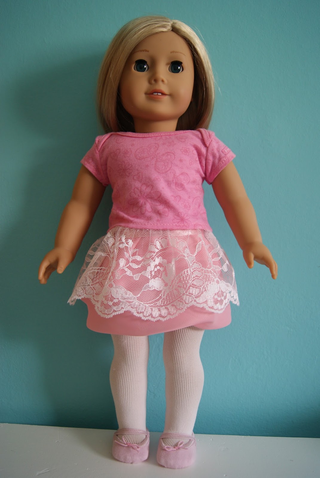 lace skirt on top of pink chiffon bubble skirt for 18-inch doll by nest full of eggs